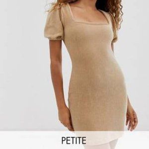 Miss Selfridge Petite Camel Jersey Corduroy Milkmaid Shift Dress - 4P